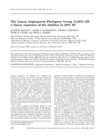 The Linear Angiosperm Phylogeny Group (LAPG) III: a linear ...