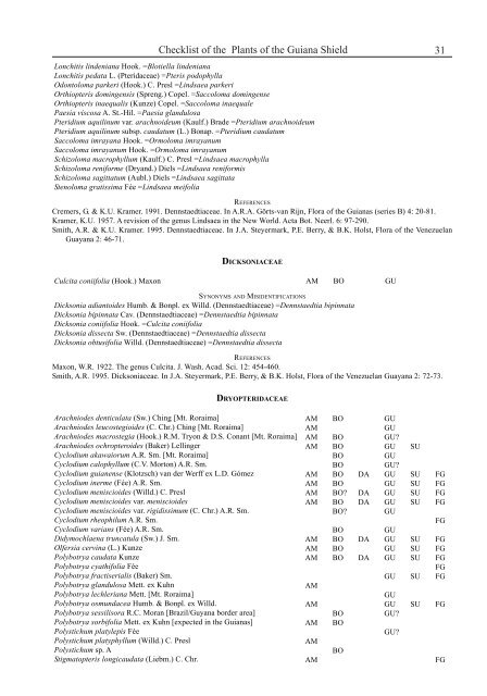 Checklist of the Plants of the Guiana Shield - Department of Botany ...