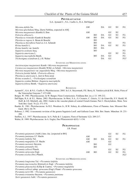 Checklist of the Plants of the Guiana Shield - Department of Botany ...