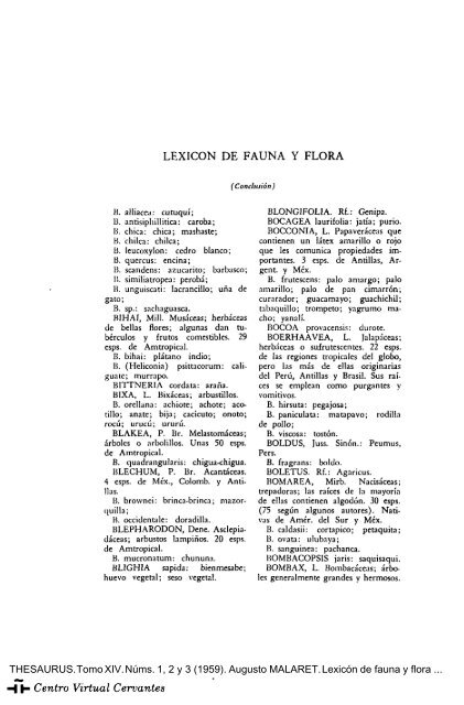 Lexicón de fauna y flora (conclusión)