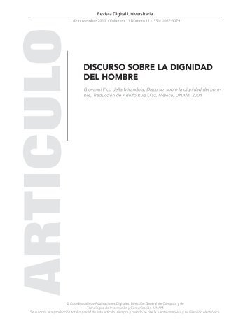 discurso sobre la dignidad del hombre - Revista Digital Universitaria ...