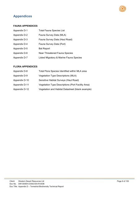 Appendix D Terrestrial and Aquatic Biodiversity - Environment ...