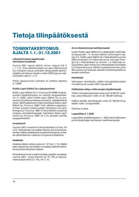 2001 Vuosikertomus - Koillis-Lapin Sähkö
