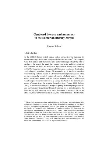 Gendered literacy and numeracy in the Sumerian literary corpus ...