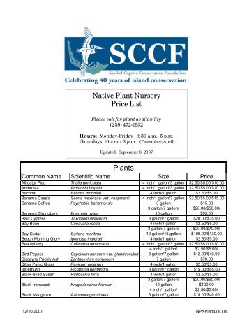 Plants Native Plant Nursery Price List