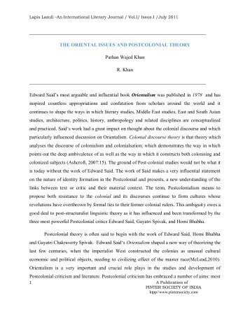 The oriental issues and postcolonial theory - lapis lazuli