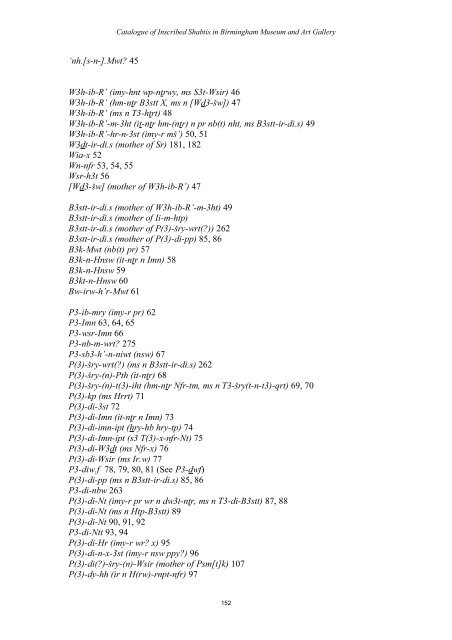 Catalogue of Inscribed Shabtis in Birmingham Museum and Art Gallery