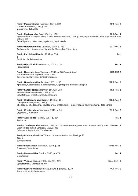 BRYOZOA: CHEILOSTOMATA Interim classification for Treatise ...