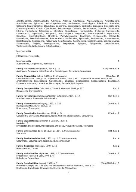 BRYOZOA: CHEILOSTOMATA Interim classification for Treatise ...