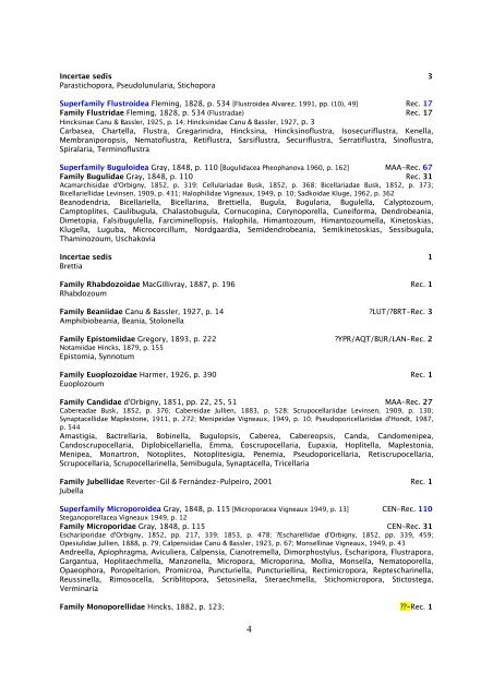 BRYOZOA: CHEILOSTOMATA Interim classification for Treatise ...