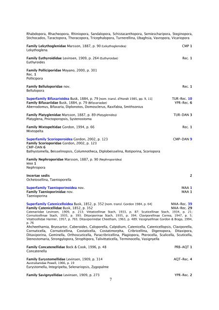 BRYOZOA: CHEILOSTOMATA Interim classification for Treatise ...