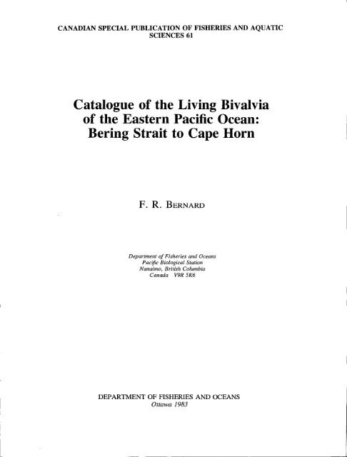 Catalogue of the Living Bivalvia of the Eastern Pacific Ocean ...