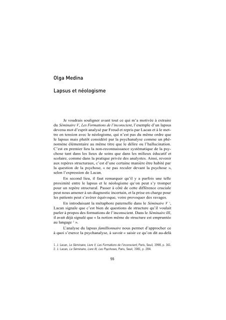 Olga Medina Lapsus Et Neologisme Ecole De Psychanalyse Des