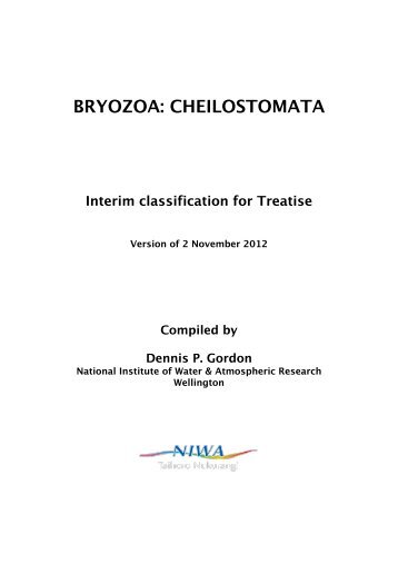 BRYOZOA: CHEILOSTOMATA Interim classification for Treatise