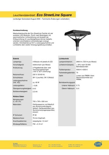 Leuchtendatenblatt: Eco StreetLine Square - Lippstadt