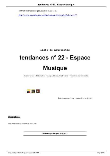 tendances n° 22 - Espace Musique - Médiathèque Jacques BAUMEL