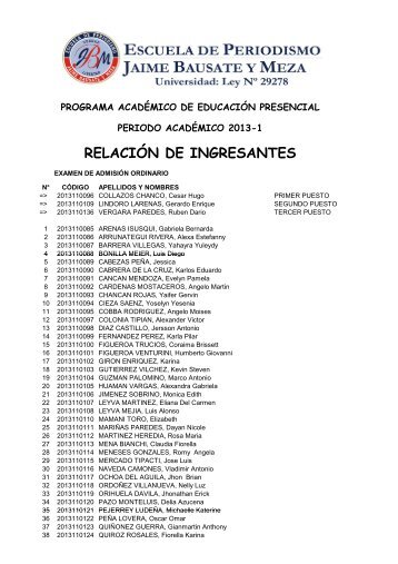 Resultados Examen Admisión Presencial