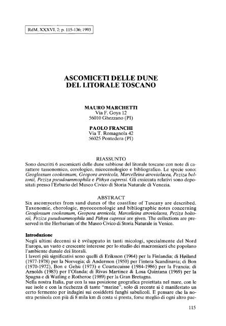 ASCOMICETI DELLE DUNE DEL LITORALE TOSCANO - ASCOfrance