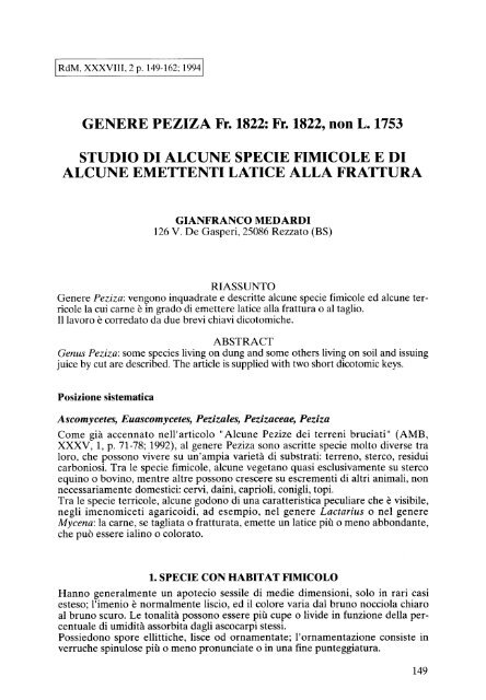 GENERE PEZIZA Fr.1822: Fr.1822, non L.1753 ... - Ascomycete.org