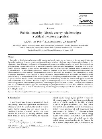 Rainfall intensity±kinetic energy relationships: a critical ... - falw.vu