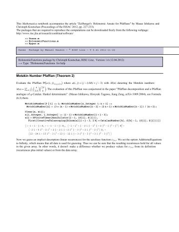 Motzkin Number Pfaffian (Theorem 2) - RISC - JKU