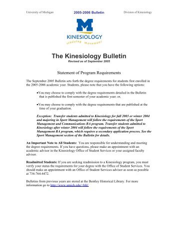 The Kinesiology Bulletin - University of Michigan