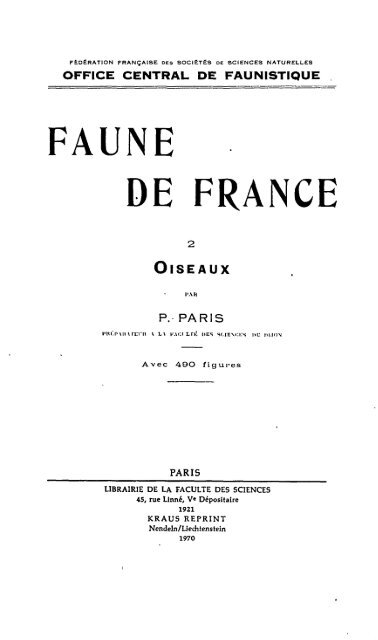 Faune De France Volume 2 Oiseaux
