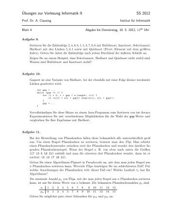 Übungen zur Vorlesung Informatik II SS 2012 - Institut für Informatik