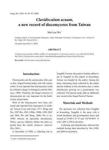 Clavidisculum acuum, a new record of discomycetes from Taiwan