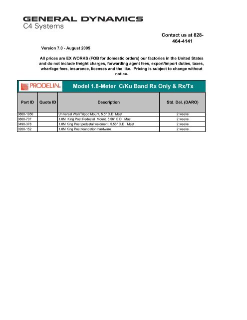 Model 1.8-Meter C/Ku Band Rx Only & Rx/Tx - BroadcastStore.com