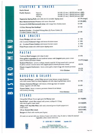 to see our Bistro menu - Park Beach Bowling Club