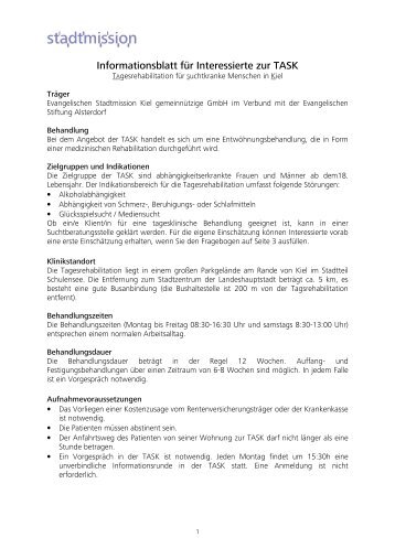 Informationsblatt für Interessierte zur TASK - Stadtmission Kiel