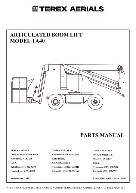 ARTICULATED BOOM LIFT MODEL TA40 PARTS MANUAL - Genie