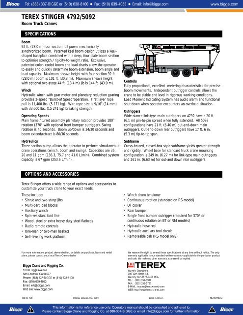 Terex 4792 Load Chart