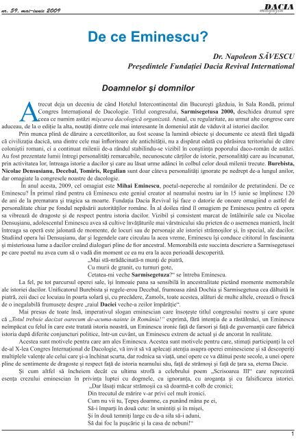 De ce Eminescu? - Dacia.org