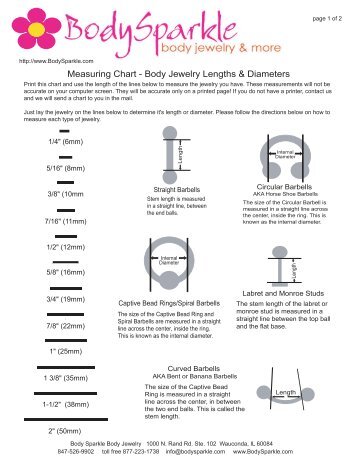 Body Jewelry Measurement Chart