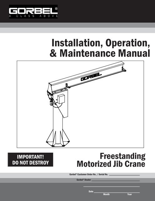 Installation, Operation, & Maintenance Manual - Gorbel