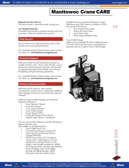 Manitowoc 555 Load Charts