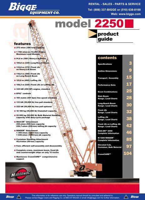 Manitowoc 2250 Crane Chart