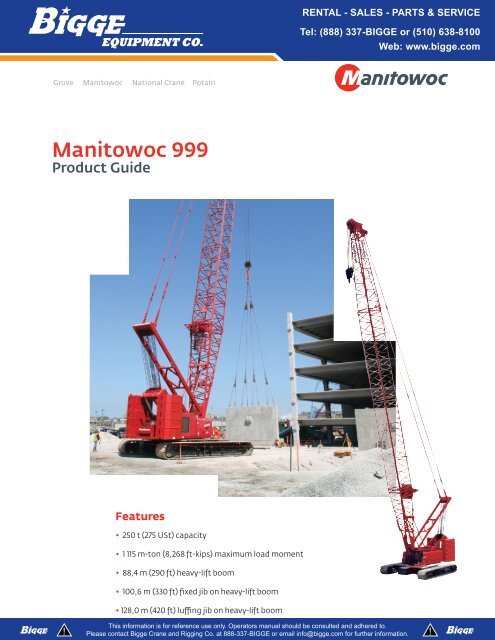 Manitowoc 999 Crane Chart