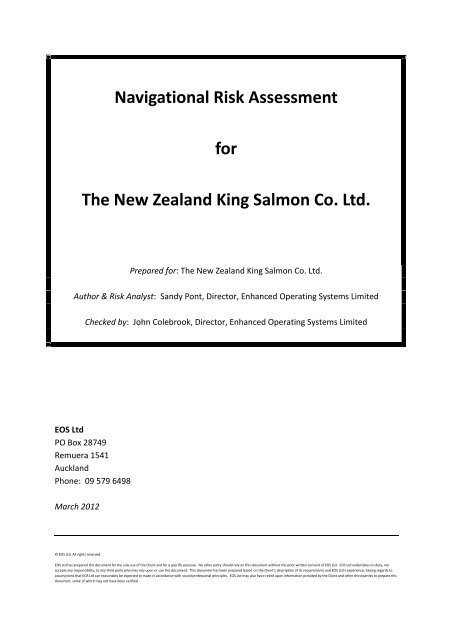 Navigational Risk Assessment for The New Zealand King Salmon ...