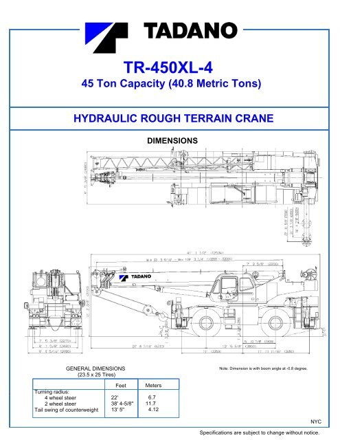 tr-450xl-4 rated lifting capacities - Tadano America Corporation