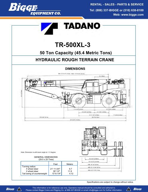 30 Ton Tadano Load Chart