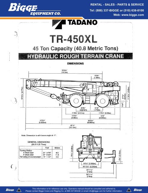 Bigge Crane Load Charts