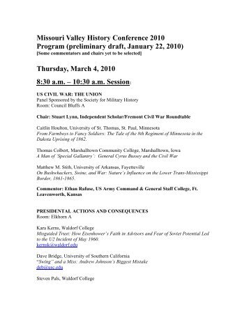 Missouri Valley History Conference 2010 Program (preliminary draft ...