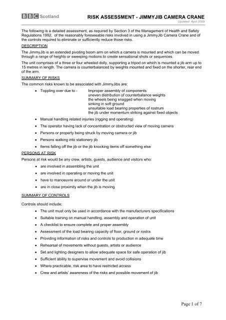 Jimmy So Risk Management RISK ASSESSMENT - JIMMY JIM - starimage.co.uk