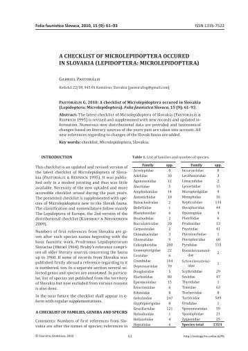 A checklist of MicrolepidopterA occured in slovAkiA (lepidopterA ...