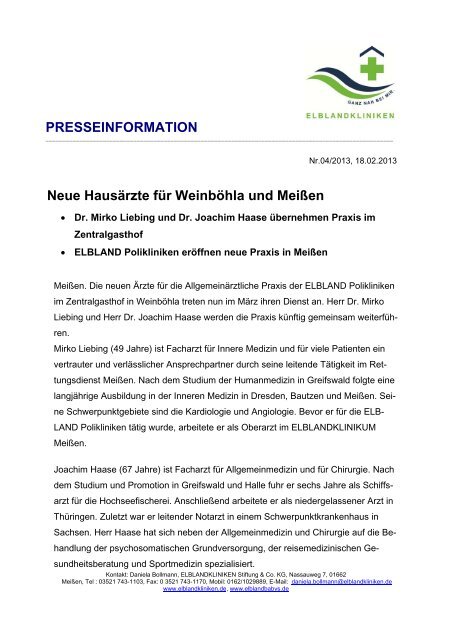 Neue Hausarzte Fur Weinbohla Und Meissen Stadt Meissen