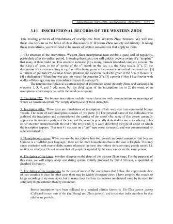 Inscriptional Records of the Western Zhou - Indiana University ...