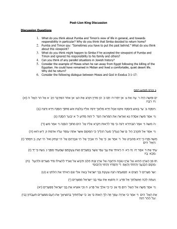 Post-Lion King Discussion Discussion Questions 1 ... - Camp Ramah